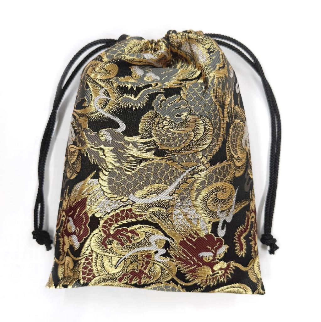 Black Dragon Goshuincho Bag X 26 Perfect for Storing Your Goshuincho or Other Small Made In Japan with Gold Brocade and (19 Cm) - (temple Stamps)