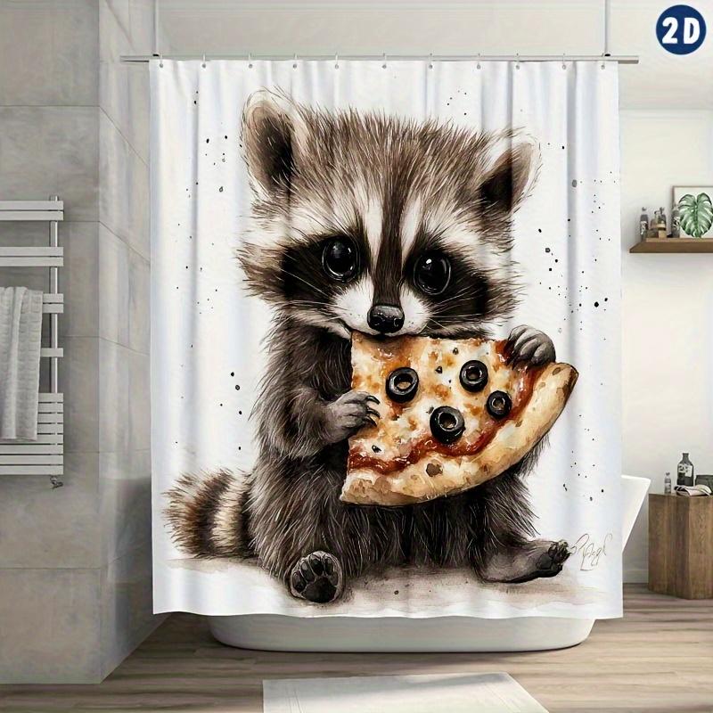 

1Pc Adorable Raccoon Eating Pizza Shower Curtain, 70.8X70.8 Inch Durable Polyester, Easy Clean, With Plastic Hooks- Whimsical An W60H190(CM)-1 Pcs