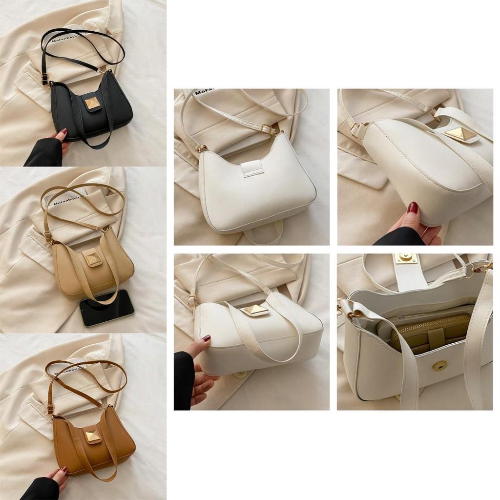 Simple Solid Color Gold Buckle Decoration Women Casual Shoulder Bag For Casual Outings