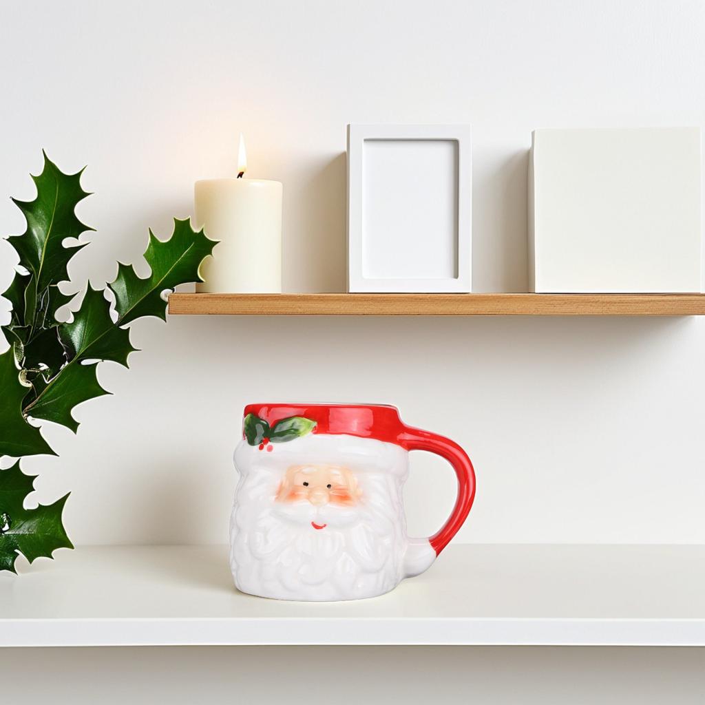 1Pcs Festive Santa Mug Ceramic Drinking Cup for Christmas Holiday Coffee Tea Party Unique Gift for Kids and Adults
