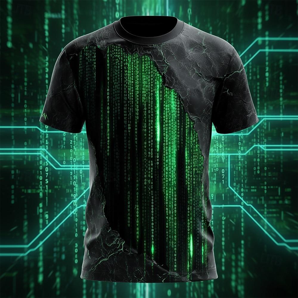 

Men s Optical Illusion 3D Code T Shirt Short Sleeve T shirt 3D Print Crew Neck Shirt Exaggerated Designer Daily Club Party XL