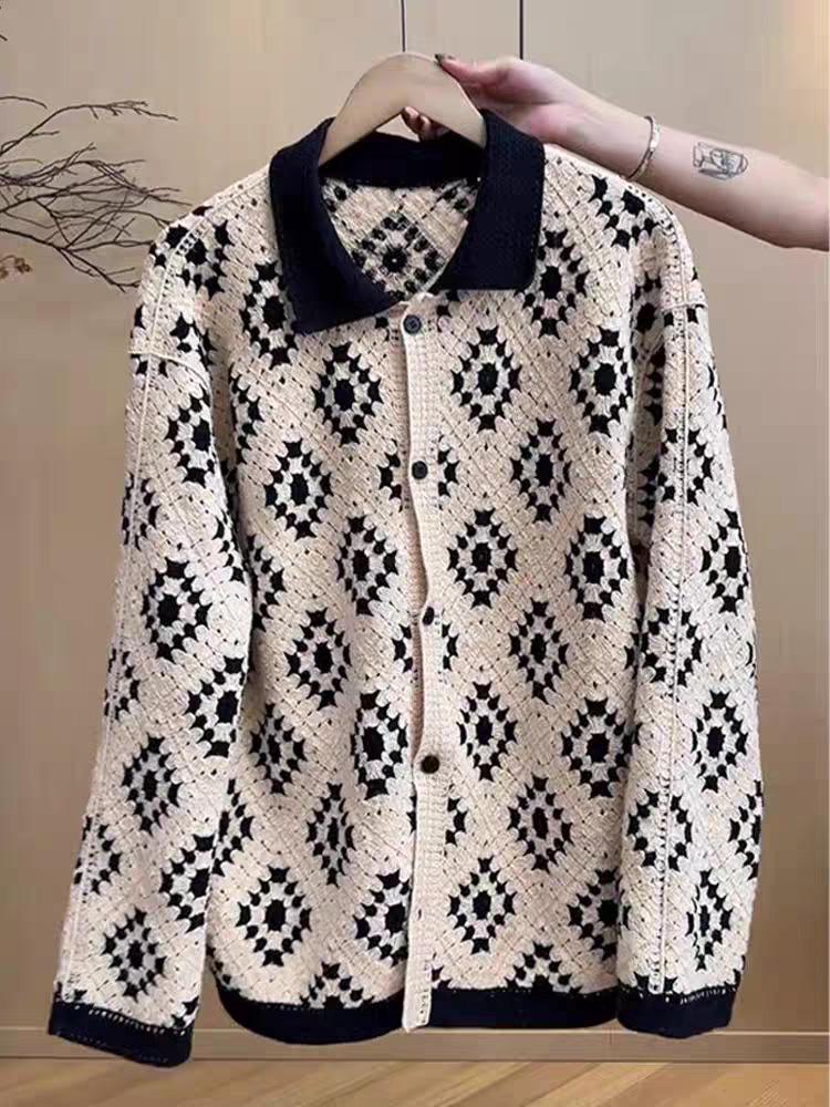 Women's Casual Colorblock Knit Cardigan Polo Sweater – Autumn 2025 Collection