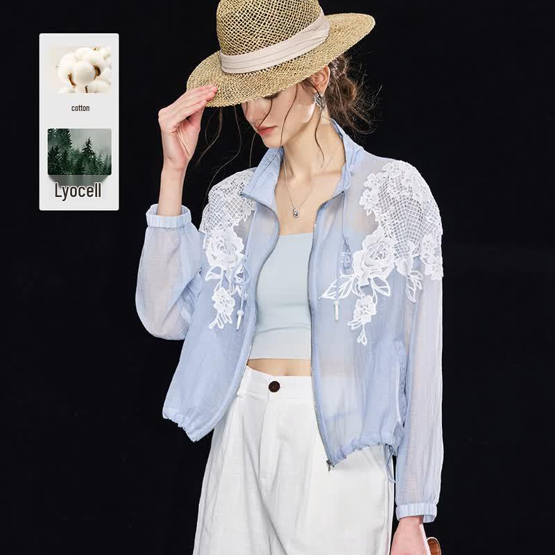 Women s Tencel Blend Lace Embroidered Sun Cardigan M