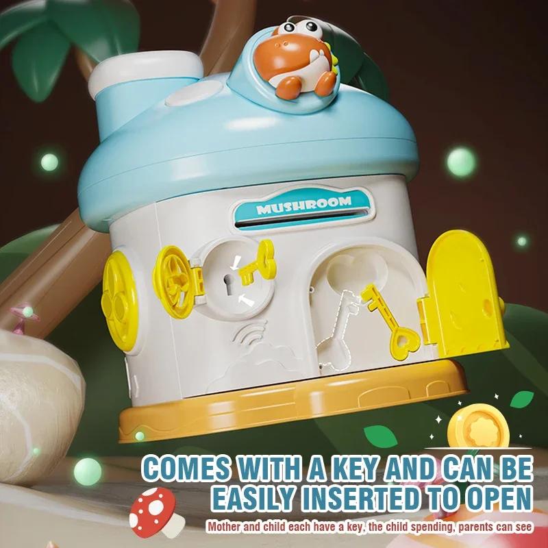 Mushroom House Piggy Bank Cartoon Key Unlocking Kids Toys Large Capacity Money Saving Box Cute Coin Storage Box Christmas Gifts