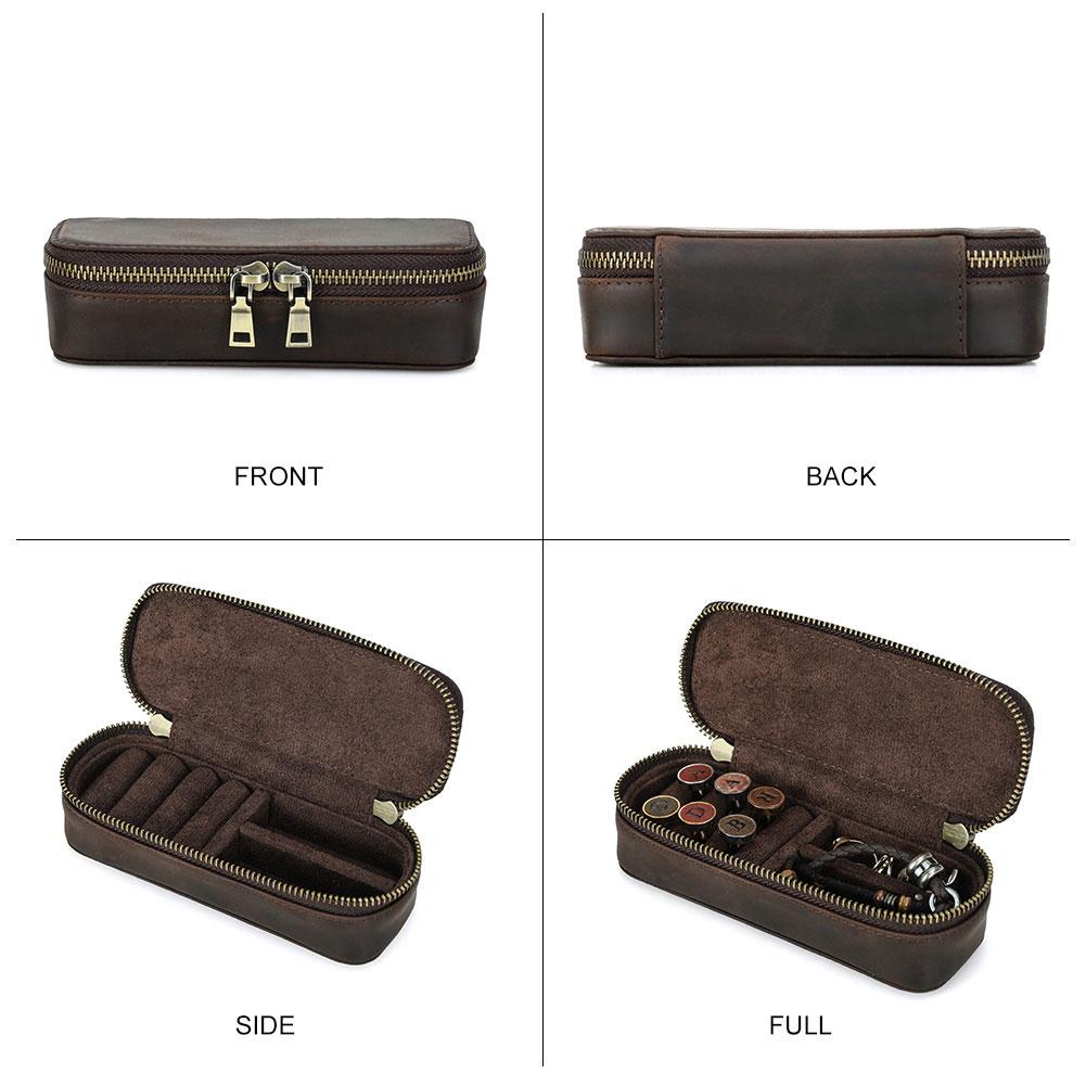 Vintage Genuine Leather Portable Cufflinks or Jewellery Storage Box Travel Jewelry Case with Zipper Jewelry Display Organizer