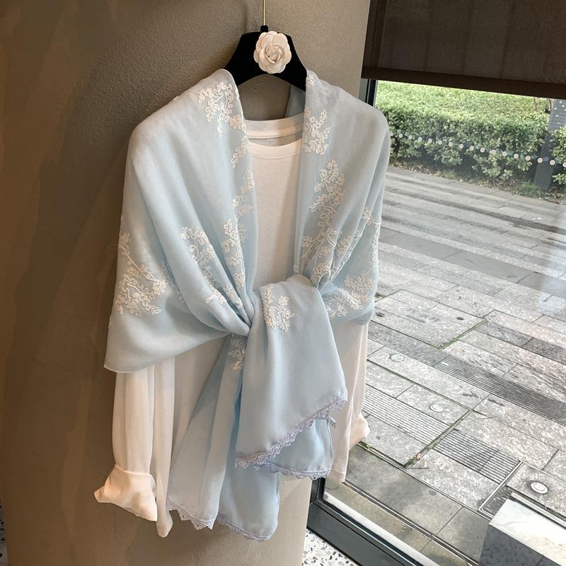 Floral Embroidered Lightweight Breathable Scarf For All Season