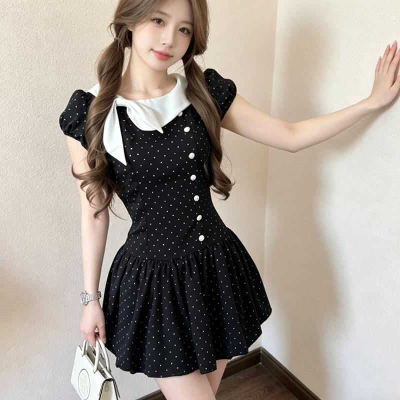 Polka Dot Daughter Sweet French Polka Dot Dress Summer Niche Design New Waist and Thin Dress Women