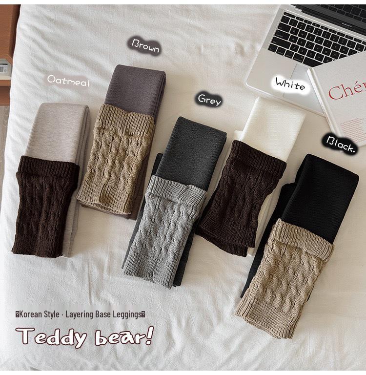 Trendy Girls' Fleece-Lined Cable Knit Patchwork Leg Warmers - Thick Lambswool Vertical Stripe Warm Pants