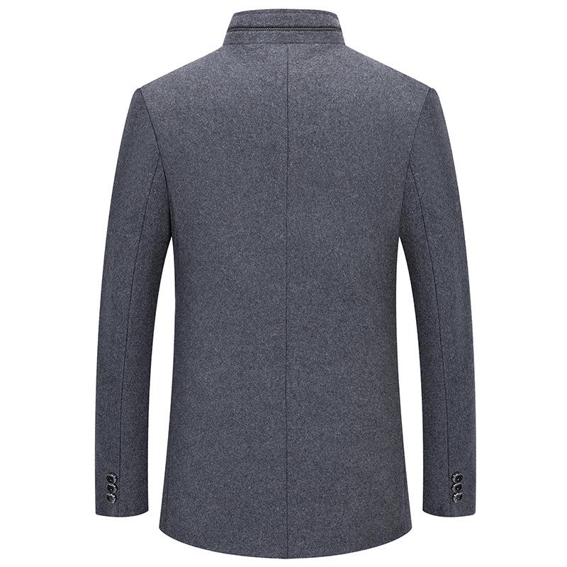 Men's Stand Collar Cotton-Padded Wool Coat – Non-Iron, Fashionable Business Outerwear