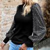 Women's Autumn and Winter Half High Neck Long Sleeve Pullovers Sequined Patchwork Knitted Top Female Long Sleeve Tops