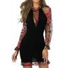 Fashion Women's Hot Stamping Dress Long Sleeve V-Neck Sexy Knee  Dress