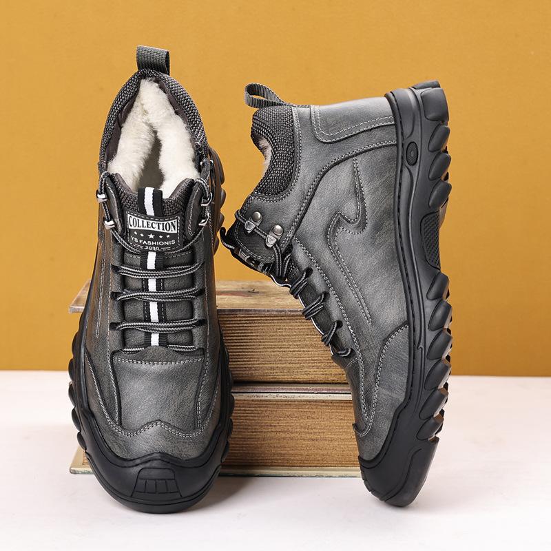 

Mens soft elastic winter warm cold leather waterproof padded wool snow boots thick bottom non-slip wear outdoor leisure sports cotton boots 44