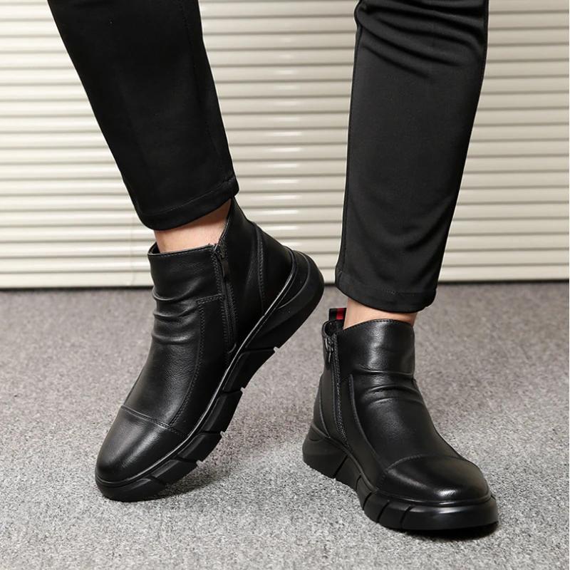 Men Chelsea Boots Slip-On Waterproof Ankle Boots Retro Black Men Fashion Boots Motorcycle Shoes Plus Size 48