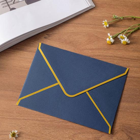 10Pcs Hot Stamping Envelope Golden Border Blanks V-Flap Design Envelope Greeting Cards Invitations Notes Envelopes