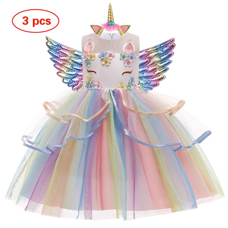 Unicorn Tutu Dress for Girls - Rainbow Princess Birthday Party Dress + Halloween Costume, 2-in-1 Kids Fancy Dress