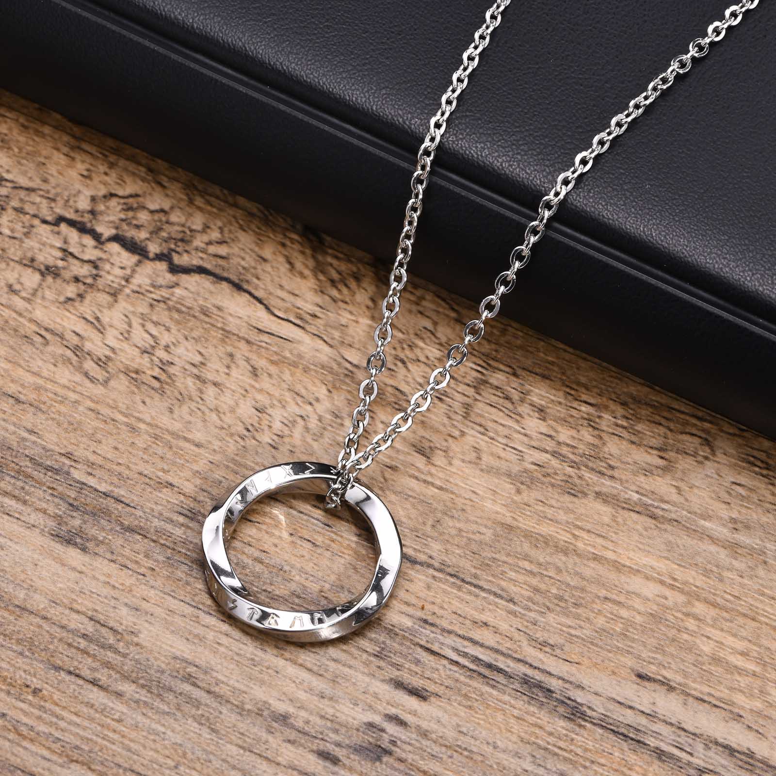 

New Stylish Norse Viking Necklaces for Men,Waterproof Stainless Steel Mobius Round Pendant Collar,Gifts for Him Jewelry 60cm