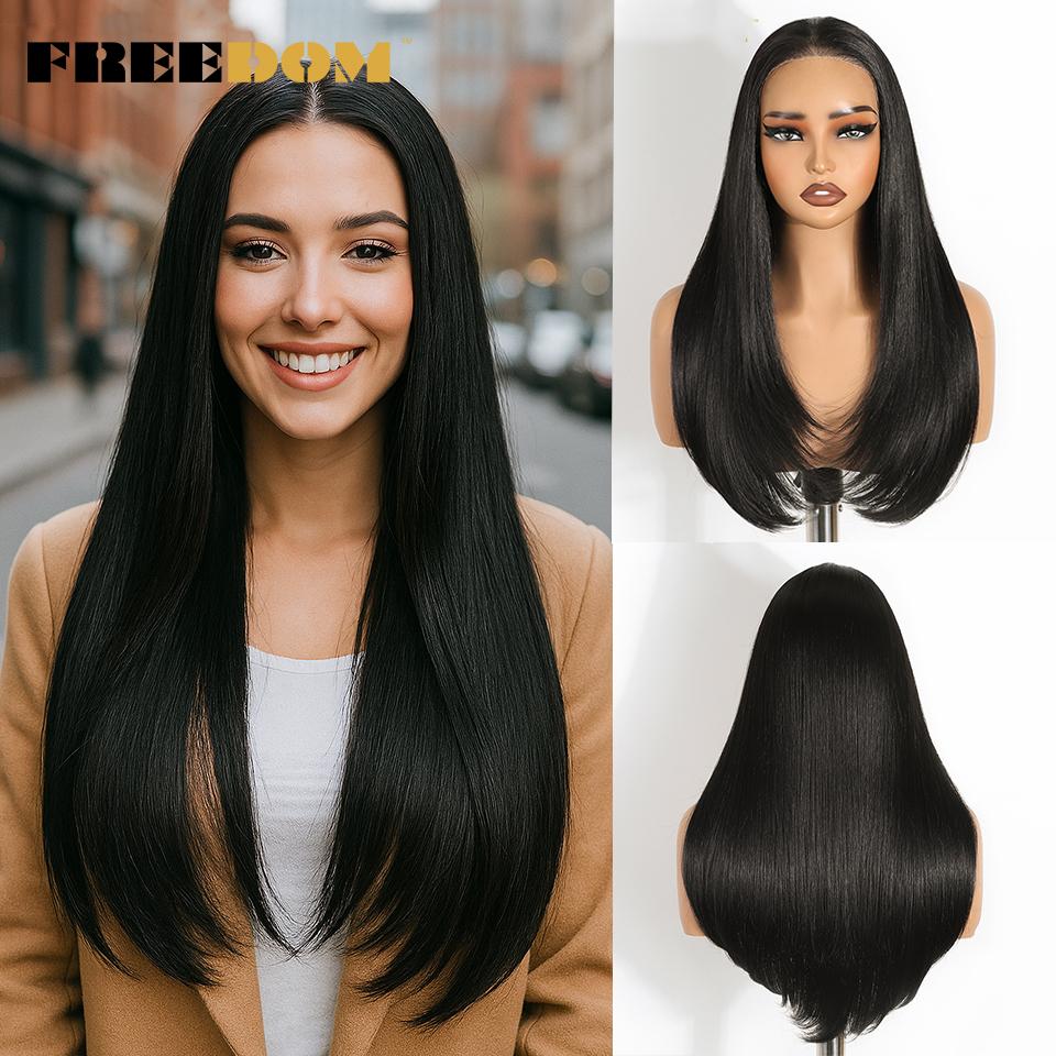 

FREEDOM Synthetic Lace Front Wig Straight 9x6 Pre Plucked Layerd Wigs For Women 24inch Ombre Blonde Pre Cut Wear And Go Lace Wig (as the picture,24inches)
