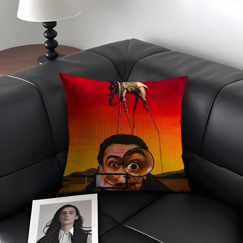 S-Salvador Dalii Art Cushion Cover Natural Linen Organic Fabric Double-Sided Printing Sofa Home Decor Gift Pillow Case