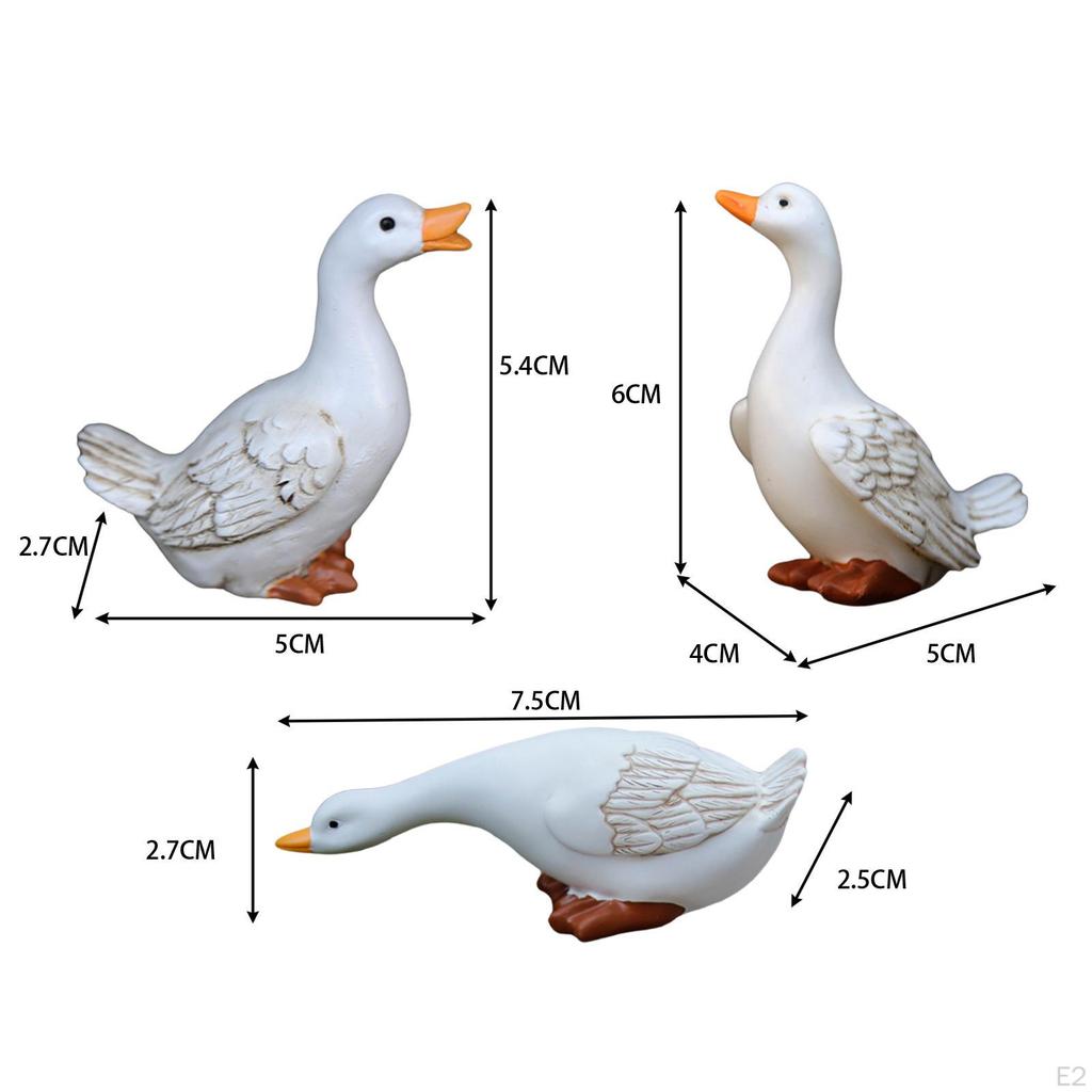 3er Set Garten Ente Figur Ornament Outdoor Tier Skulptur Realistische Landschaftsbau Prop