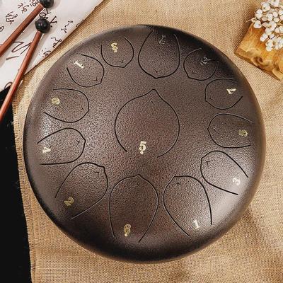 Steel Tongue Drum: 12" with 13 Sanskrit Sounds, Dust-Free, Stress-Free Design, Available In Empty Drum Color.