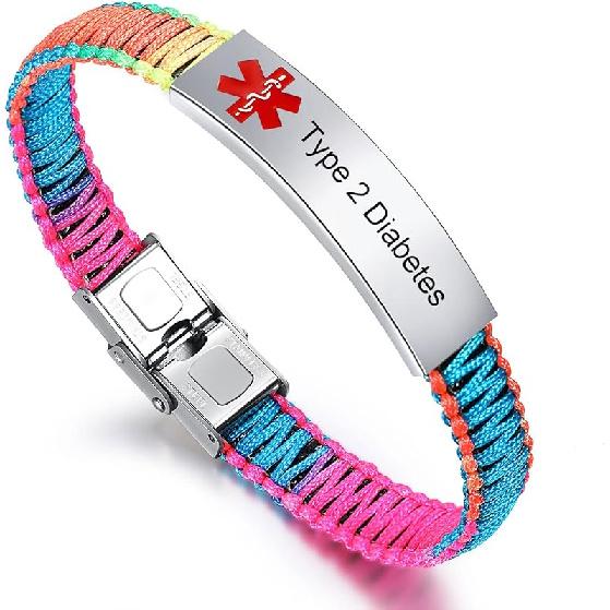 Medical Alert Bracelet for Women | T1D T2D Diabetes Epilepsy Medical Alert ID Emergency Bracelet for Girls & Boys | Handmade Nylon Rope Braided