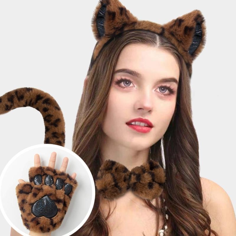 Cats Ears Headbands with Tail Cats Tail,Glove Bowtie Halloween Cosplays Costume