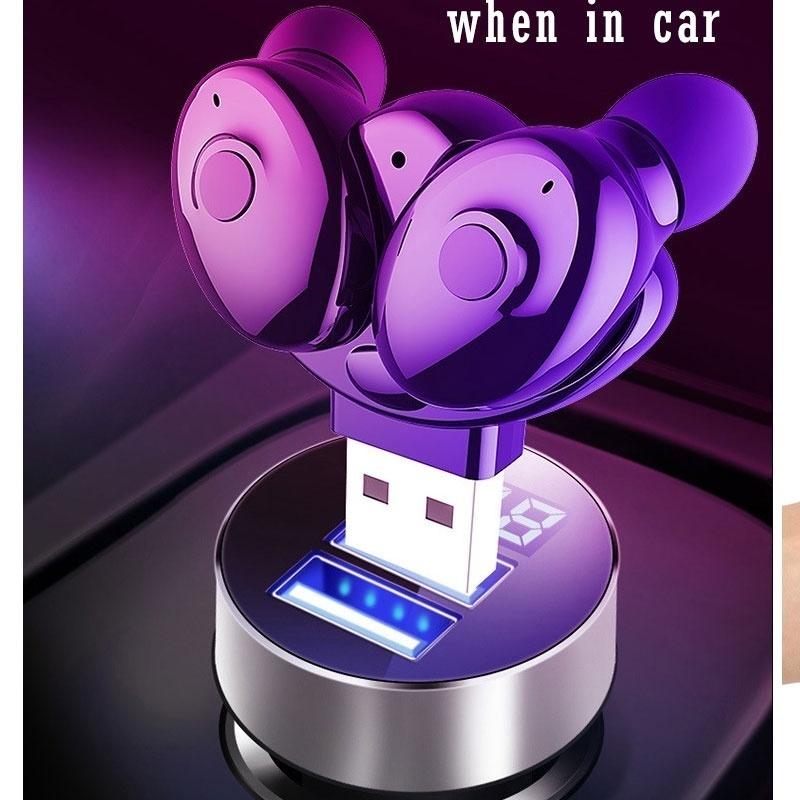 Car Wireless Earbuds Stereo Bluetooth Headset Sports In-Ear Earphones Usb Charging Dual Earphone