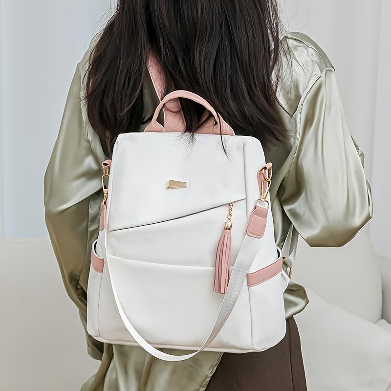 Stylish Black & White Nylon Backpack - Large Capacity, Lightweight, Multi-Pocket Design with Adjustable Straps for Travel, School, and Work