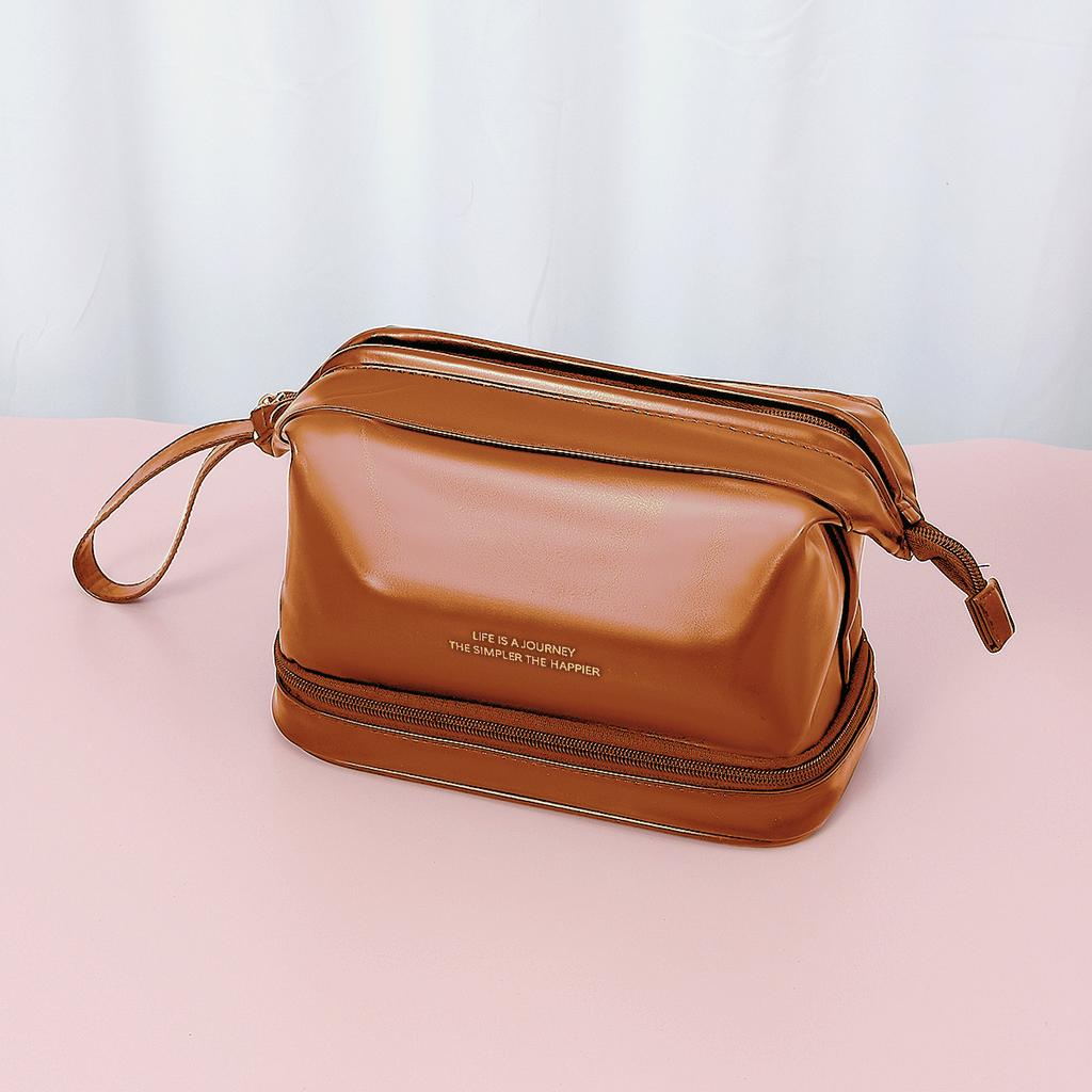 Wire Steel Doublelayer Makeup Bag Large Capacity Solid Color Storage Bag Wash