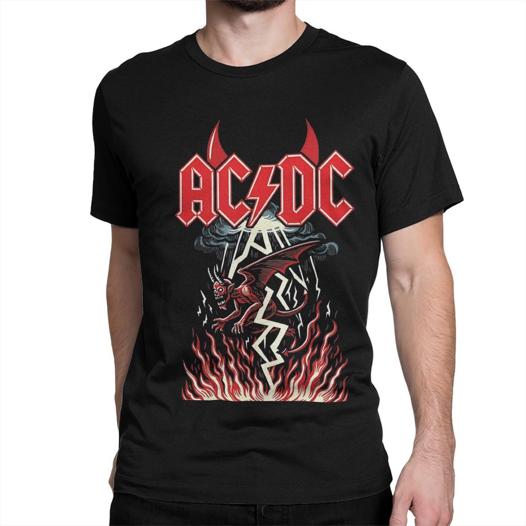 AC Rock Music DC T Shirts Men Women Pure Cotton Awesome T-Shirt Round Neck Heavy Metal Tees Short Sleeve Clothes Plus Size