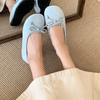 Macaronfarbene Ballerinas mit sanften, weichen Sohlen, flachem Ausschnitt, flachem Boden, Schleife, matter runder Zehenpartie, Damen-Ein-Fuß-Schuhe