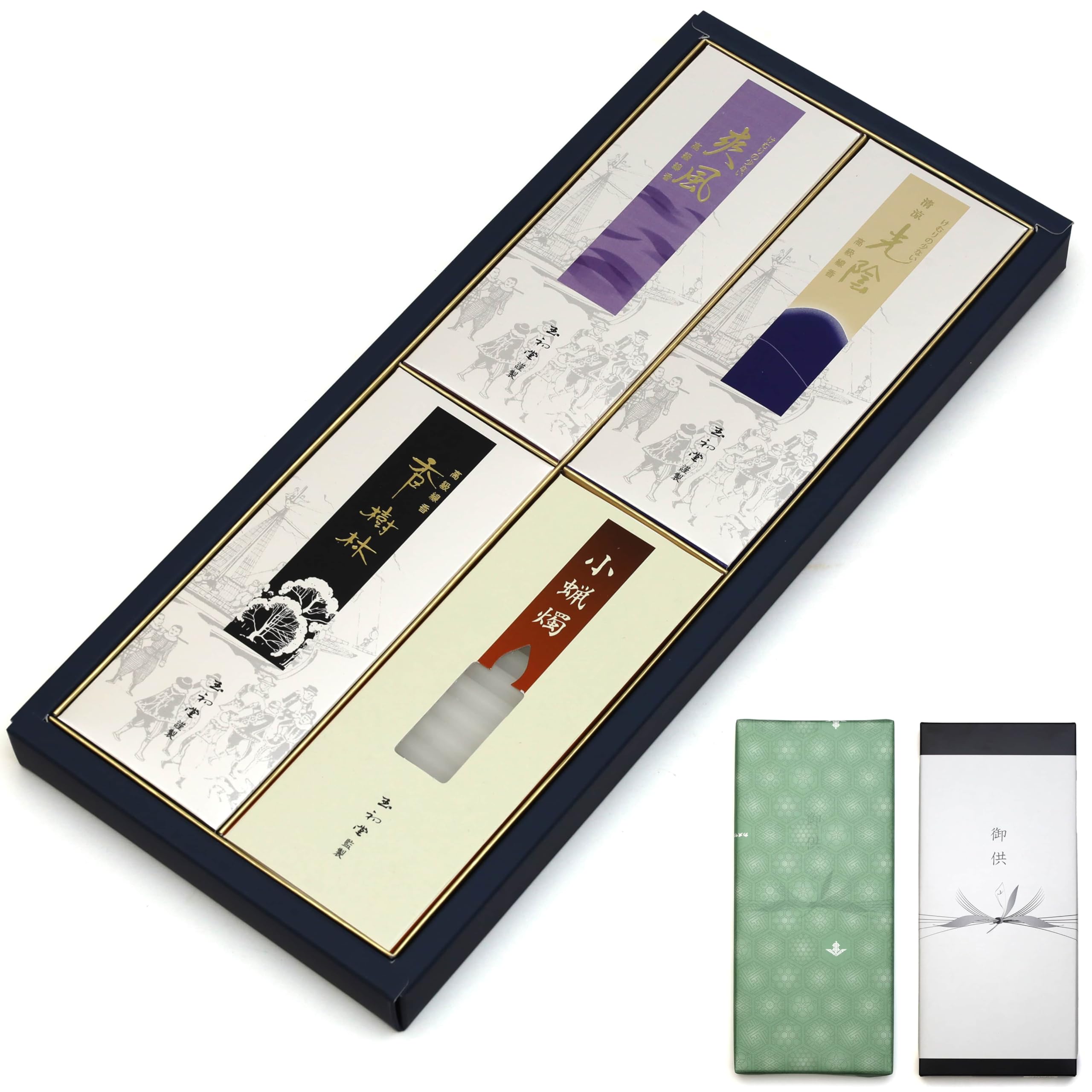 

Sympathy Incense Gifts [Kojurin 3 Types Sandalwood with Inner Wrapping and Candle] Made in Japan, Low Smoke, Gift-Giving Incense for Buddhist Altars,