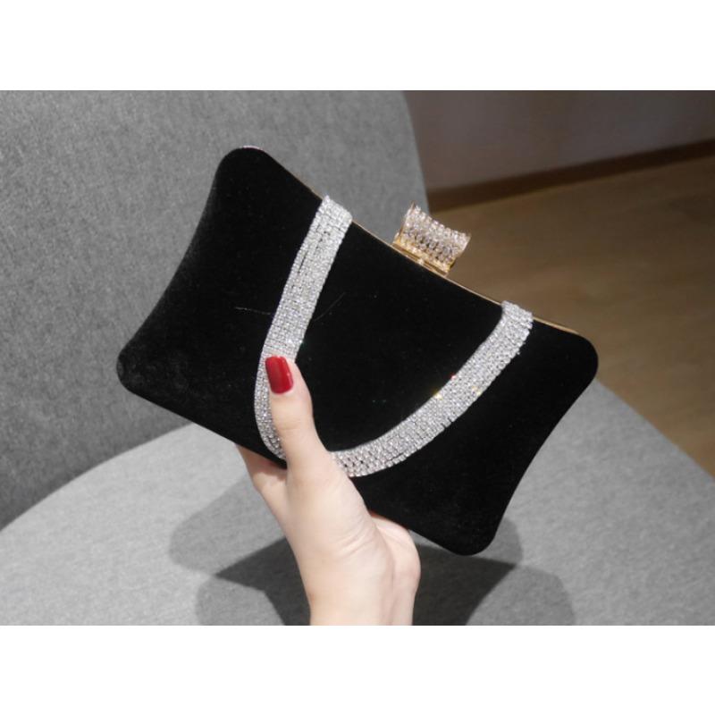 

New fashion velvet bag banquet bag party bag one shoulder oblique span women s bag diamond dress bag dinner party чорний