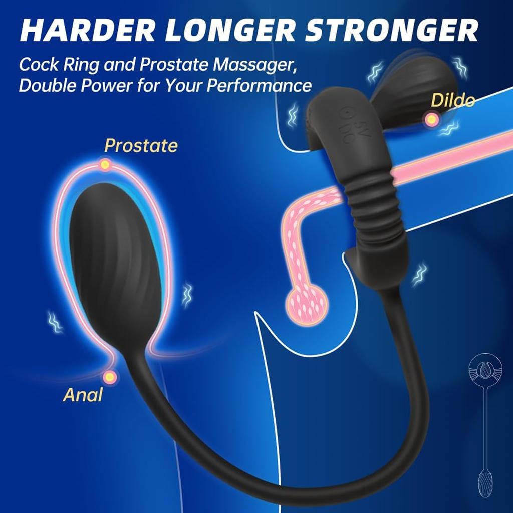 Vibrierender Penisring mit Prostata-Massagegerät Analvibrator, Klitorisstimulator, Duale Motoren 10 Vibrationen Fernbedienung Sexspielzeug für Erwachsene