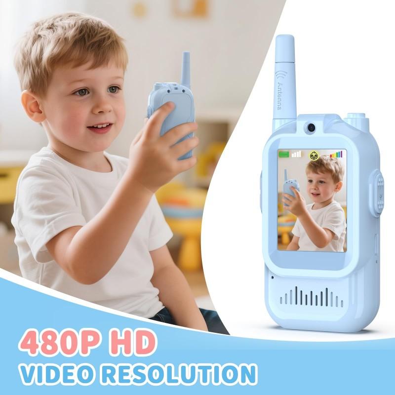 2 Stück Video-Walkie-Talkies für Kinder 2-Zoll Video-Intercom Wiederaufladbare Sprachschriften Ein-Klick-Anruf Cartoon-Intercom Spielzeug Geschenk