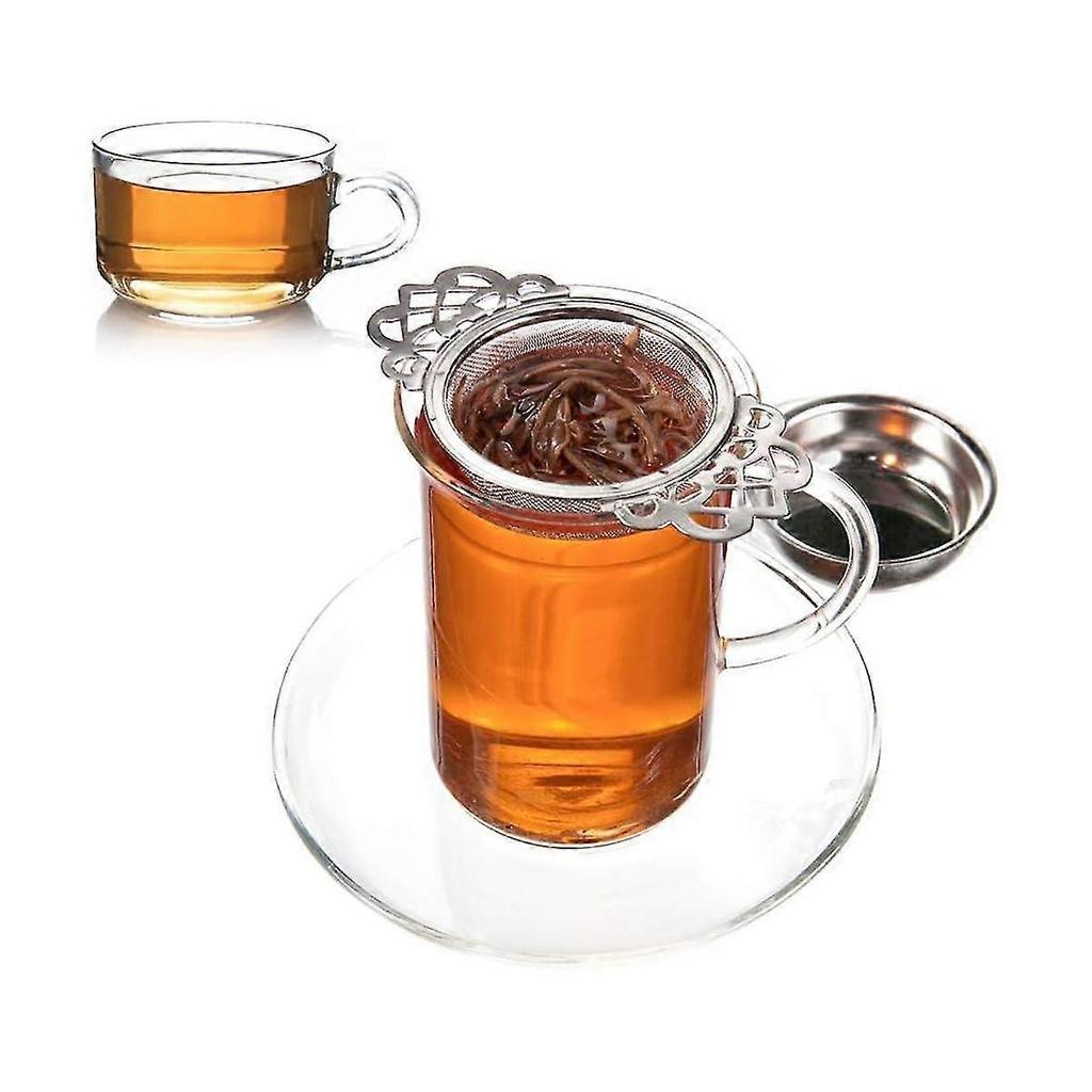 6pack Tea Strainers With Drip Bowl,2.5 Inch Tea Filters For Loose Leaf Tea, Stainless Steel Mesh Te