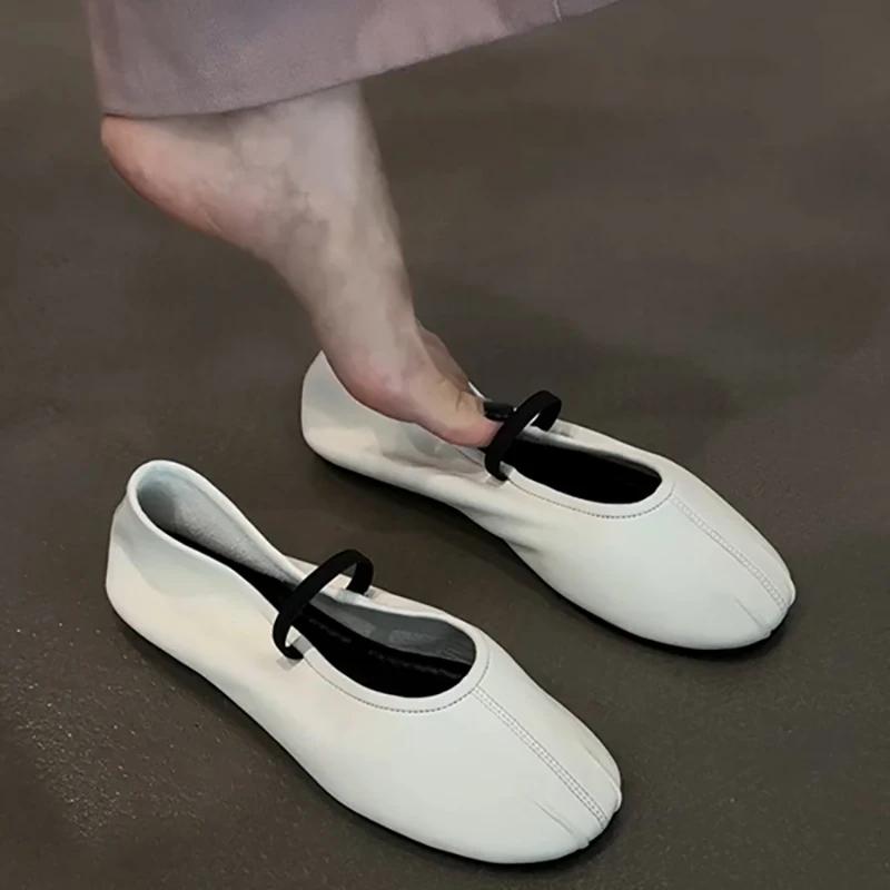 Design de Outono Sapatos Bailarinas Femininas Moda Conforto Estilo de Rua Sola Macia Vestido Feminino Couro Sapatos Mary Jane