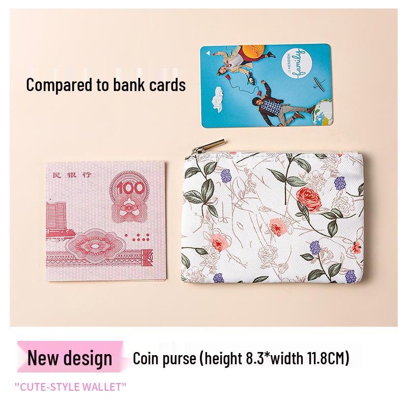 Kompakte Geldbörse aus floralem Canvas - Reißverschluss-Münzfach & Kartenhalter