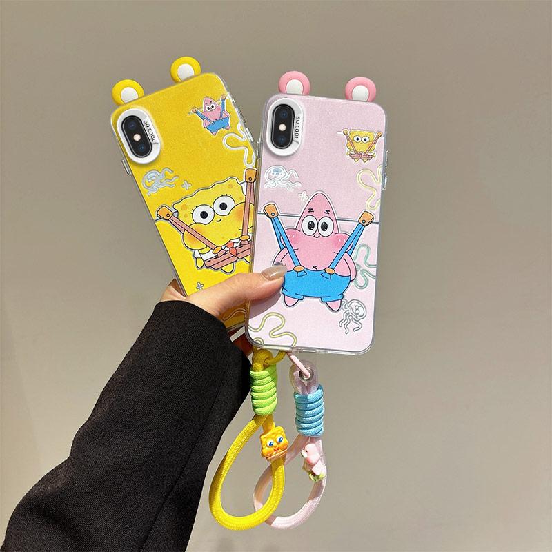 KEYSION Cute Ear Cartoon Case for iPhone XS Max X XS with Lanyard Soft Silicone+PC Shockproof Phone Back Cover for iPhone XR