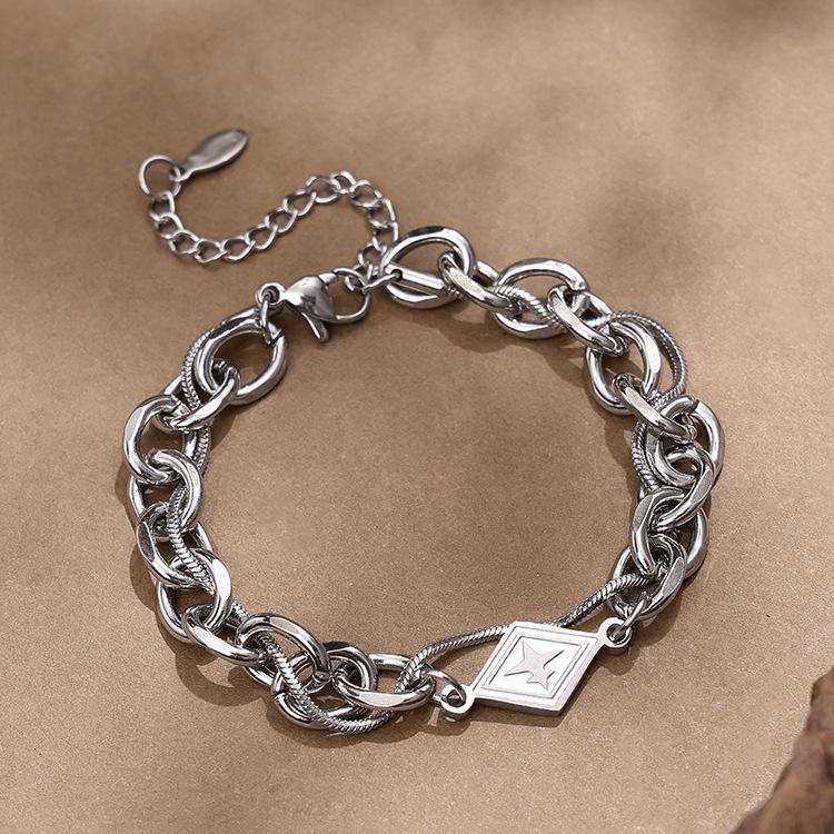 Trendy Titanium Steel Double-Layer Chain Bracelet - Sweet, Cool, Adjustable, Niche Design Jewelry for Her