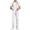 Unisex V Neck Scrub Set Short Sleeve Top and Elastic Waist Pants Two Piece Uniform for Medical Professionals