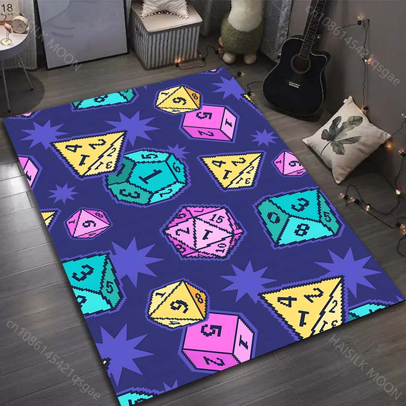 1PC Classic Game Dice Print Carpet Rug for Living Room Bedroom Sofa Doormat Decor Kids Play Home Area Rug Non-slip Floor Mat