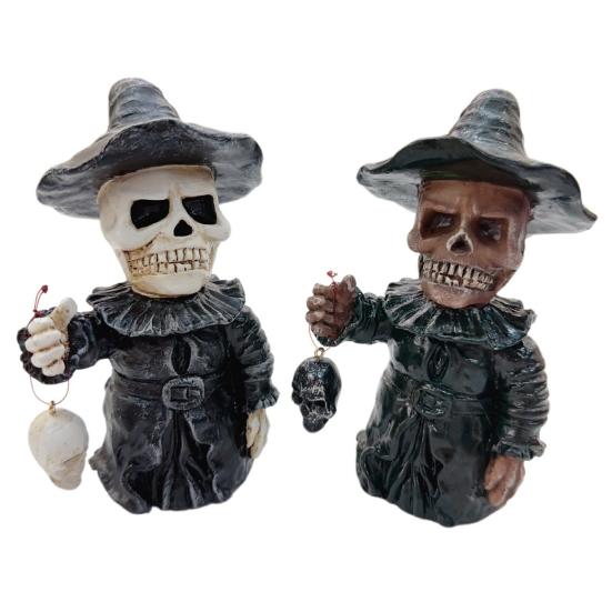 Gothic Skeleton Figurine, Small Resin Skull Statue, Day of The Dead Halloween Decoration for Shelf, Desktop, Office Home Decor
