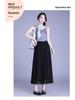 Solid Color High-Waisted Mesh Midi Skirt with Elastic Waist and Lurex Drape