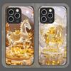 Luxury Crystal Golden Horse Pattern Tempered Glass Phone Case for IPhone 17 16 Pro Max 15 14 13 12 11 Mini XS XR 7 8 Plus Covers