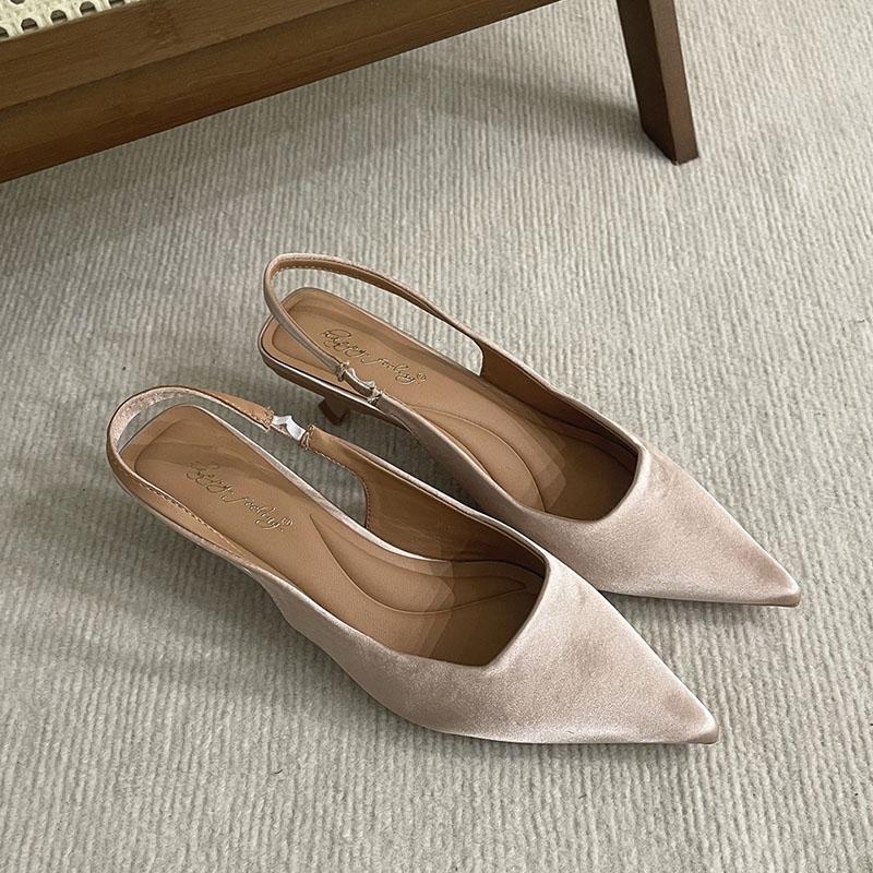 Fashion Female Slip On Footwear Shallow Ladies Low Heel Sandals Shoes Fashion Pointed Toe Women Heeled Sandals Pumps Shoes