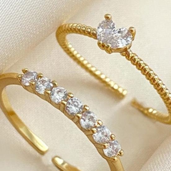 Yousheng Women Ring Opening Minimalist Elegant Luxury Golden Rhinestone Embedded Love Heart Finger Ring Fashion Jewelry