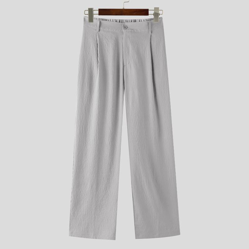 

INCERUN Мужские повседневные длинные брюки прямого кроя с текстурой, на резинке, на молнии M серый