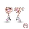 New 925 Silver Chameleon Unicorn Cute Stud Earrings Zircon Blue Eyes Flower Small Earrings For Women Girls Lovely Jewelry Gift