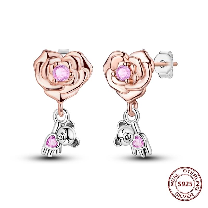 New 925 Silver Chameleon Unicorn Cute Stud Earrings Zircon Blue Eyes Flower Small Earrings For Women Girls Lovely Jewelry Gift